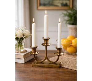 Vintage Gatco 3 Candle Brass Candle Holder 70s 80s